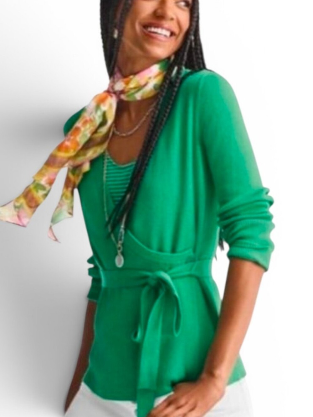 CABI Kelly Green Ribbed Cocktail 6244 Belted Wrap Cardigan - Medium